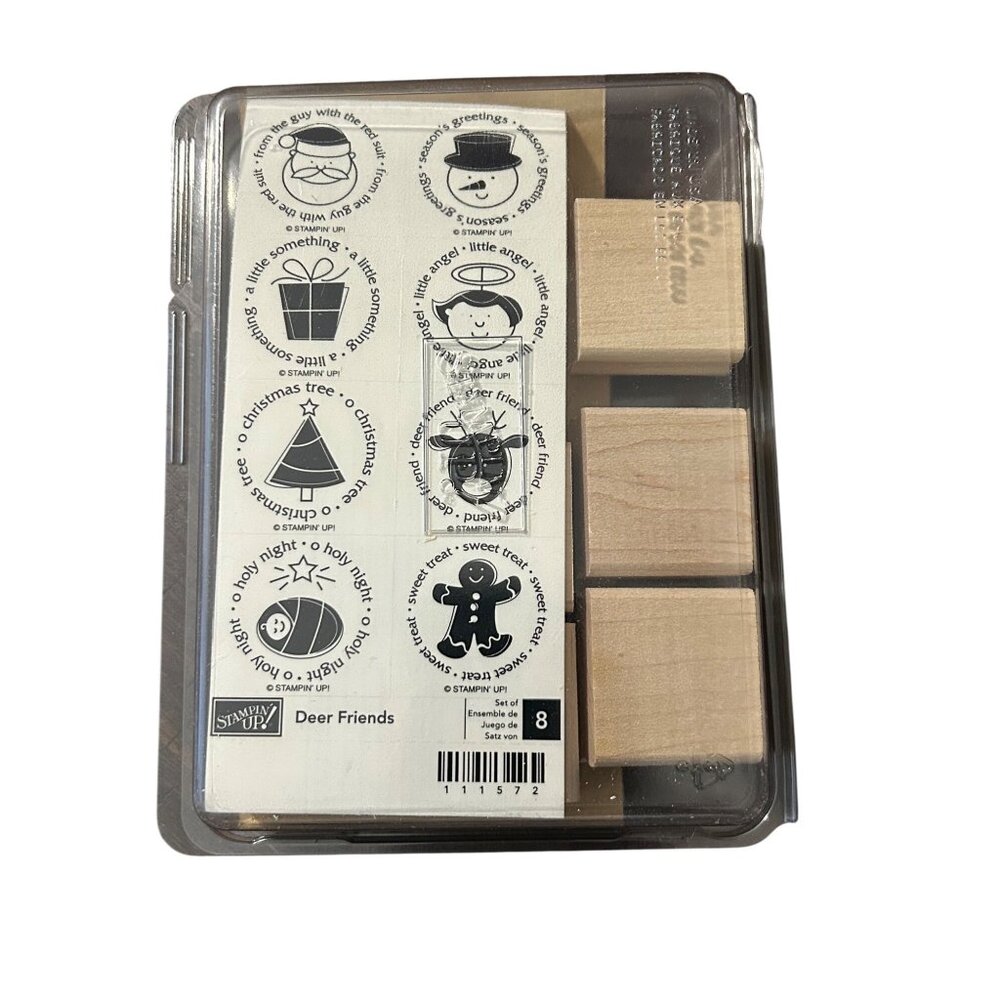 Stampin Up! Deer Friends Wood-Mounted Rubber Stamps Set Of 8 Christmas Holiday C